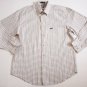 Men's Faconnable Button Down Shirt Cream Plaid size M dress long sleeve cotton