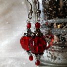 Victorian Ruby Garnet Red Czech Glass Faceted Crystal Earrings Earring with Surgical Steel Wire