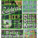 1015 - Advertising Decal Set 6 GHOST SIGN GAZETTE MAIL SOAP KNIVES BEER 7 UP