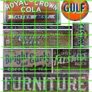 1042 - Advertising Decals Set 33 GHOST SIGNS GULF RC COLA FURNITURE CASTROL