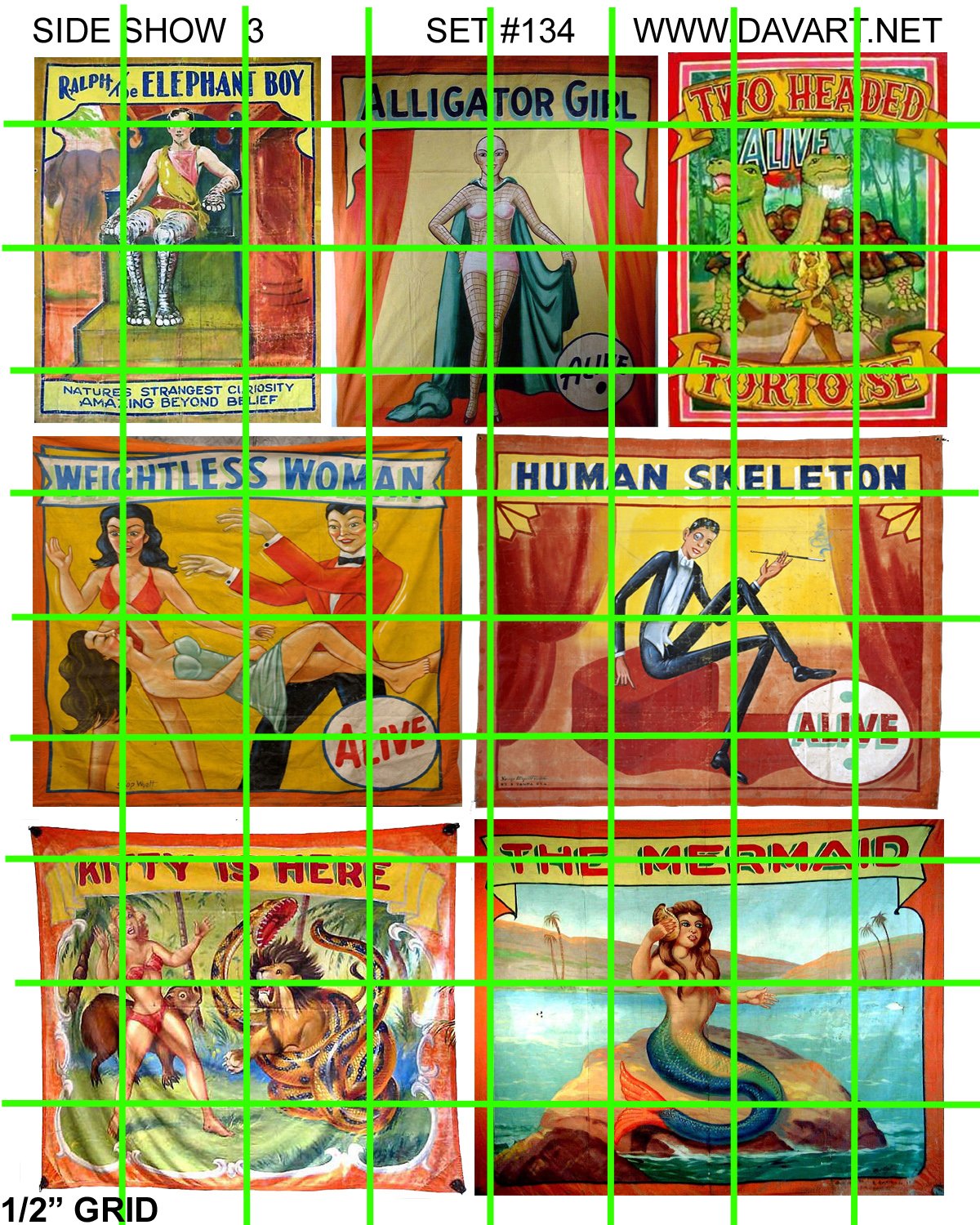 3005 - Circus Side Show Banners #3 Mermaid Girl Alligator Girl Elephant Boy