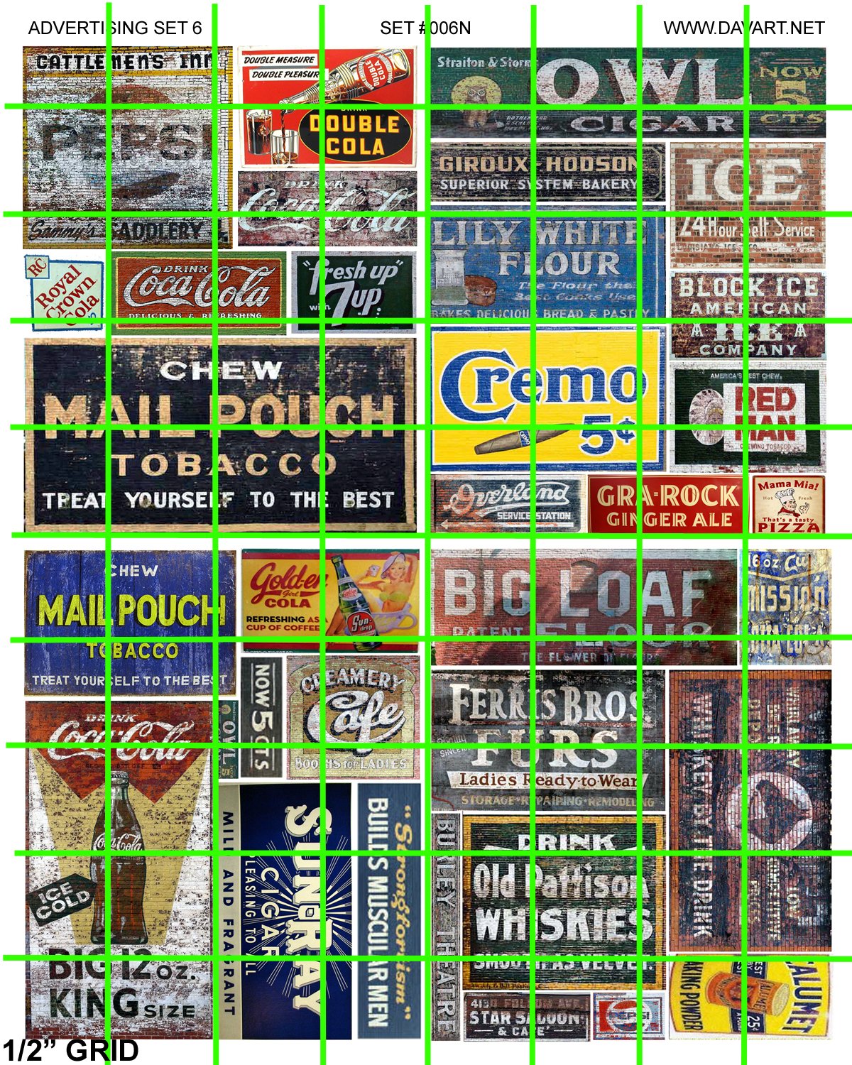 N006 - N SCALE DECAL SET GHOST ADVERTISING MAIL POUCH SUN-RAY CREMO PEPSI