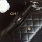 CHANEL Black Quilted Lambskin Leather BiFold Purse Wallet Clutch Flap Bag SHW