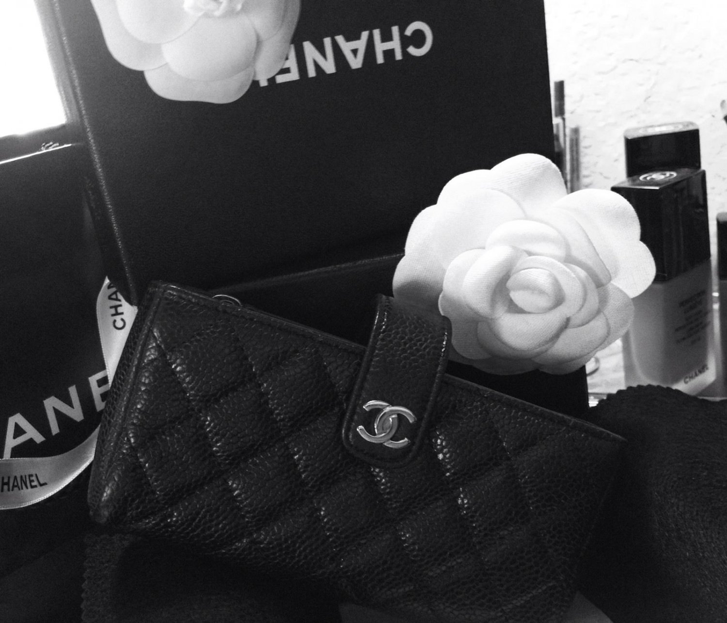 CHANEL Black Caviar Small Clutch Purse Wallet with Silver Hardware
