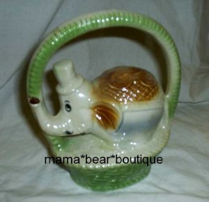 Vintage 1906 Elephant In Basket Old Ceramic Figurine Brazil