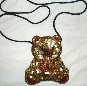 Sparkly Sequined Teddy Bear Christmas Purse Stocking Stuffer