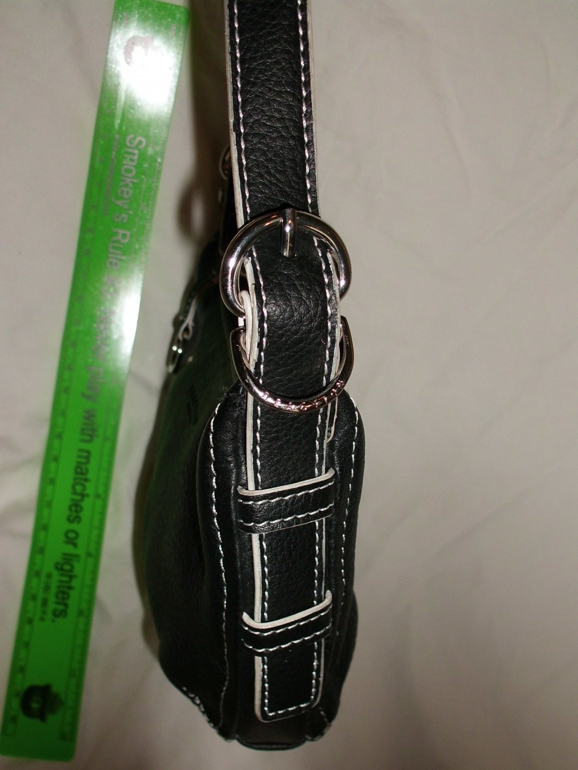 Reaction Cole Small Black Leather Handbag Purse White Trim