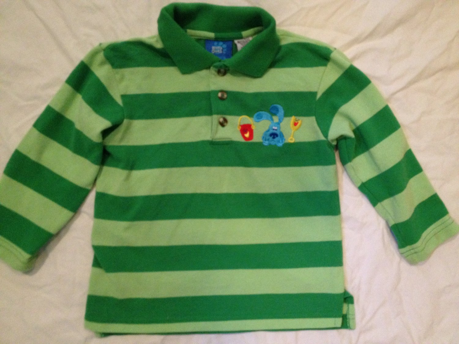 Blues Clues Steve Polo Shirt Boys Size 5 green rugby stripe long sleeve ...