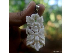 HandCarved Butterfly 2.6" Natural Buffalo Bone 925 Sterling Silver Pendant BP926