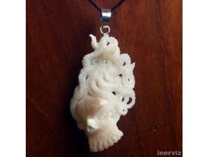 Hand Carved Octopus Skull 2.7" Buffalo Bone 925 Sterling Silver Pendant BP1169