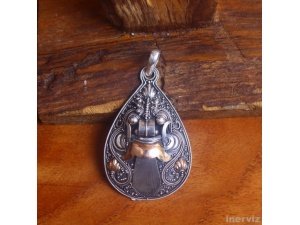 925 Sterling Silver Bali Handmade Barong Dance Figure w Gold 18K 60mm Pendant