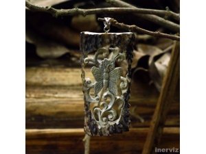 Hand Carved Butterfly 3.1" Natural Deer Antler Pendant Silver 925 AP1517