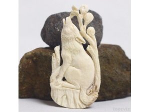 Hand Carved wolf 3.5" Natural Buffalo Bone Pendant Bead Necklace Jewelry BP1437