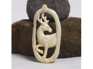 Hand Carved Deer 2.9" Natural Buffalo Bone Pendant Bead Necklace Jewelry BP1410