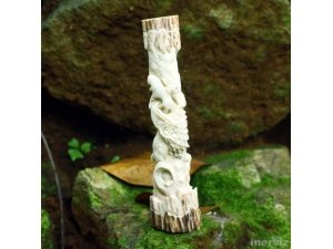 Hand Carved Animals Relief 6" Natural Deer Antler Knife Art Handle Statue HT79