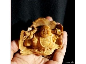 Hand Carved Smiling Budha 70mm Natural Wrus Fossilized Statue Carving