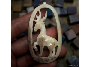 Hand Carved Deer 2.8" Natural Buffalo Bone Pendant Bead Necklace BP917
