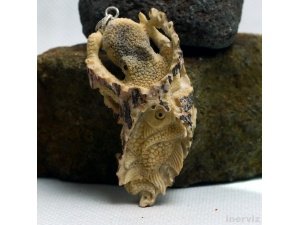 Hand Carved Octopus 3.1" Natural Deer Antler Pendant Sterling Silver 925 AP1523