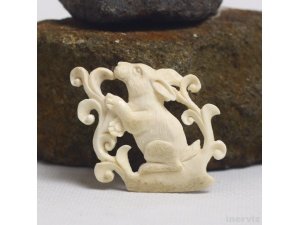 Hand Carved Rabbit 1.6"Natural Buffalo Bone Pendant Bead Necklace Jewelry BP1408