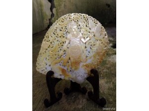 Hand Carved Saraswati Goddess 6.7" Mother of Pearl Seashell Table Decor Art