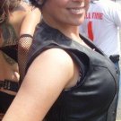 Stretch side women leather motorcycle vest - Elastic side made of leather