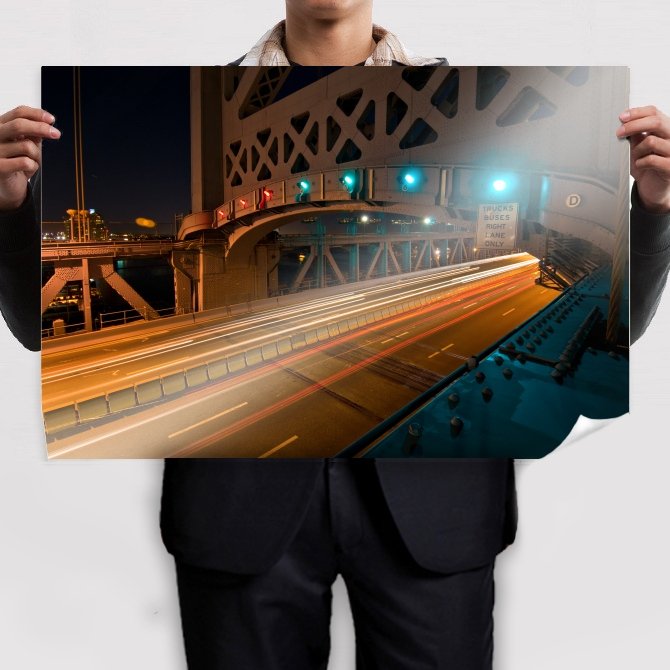 Benjamin Franklin Bridge Night Roadway Close Up 36x24 inch print Poster