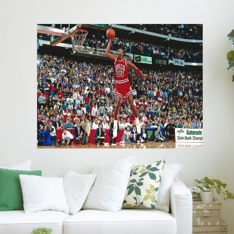 Michael Jordan Dunks From The Free Throw Line Wallpaper Poster 24x18 inch