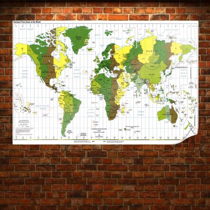 World Atlas Time Zones Poster 36x24 inch