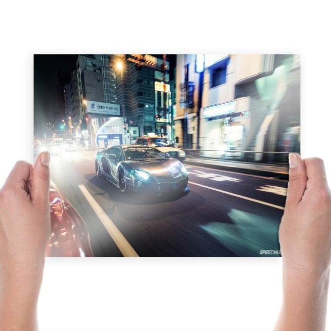 Aventador Street Night Lights Motion Blur Tv Movie Art Poster 24x18 inch