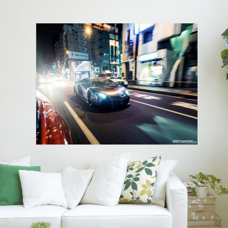 Aventador Street Night Lights Motion Blur Tv Movie Art Poster 24x18 inch