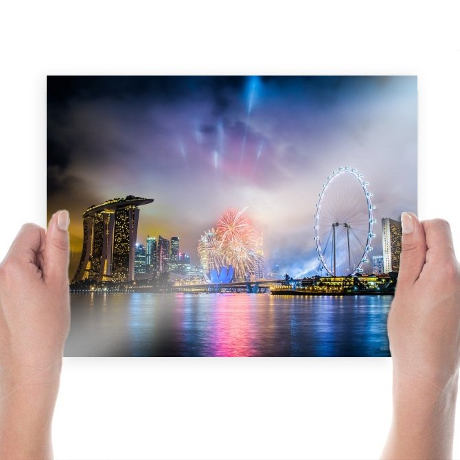 Singapore Buildings Skyscrapers Ferris Wheel Fireworks Tv Movie Art Poster 24x18 inch