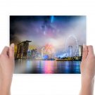 Singapore Buildings Skyscrapers Ferris Wheel Fireworks Tv Movie Art Poster 24x18 inch