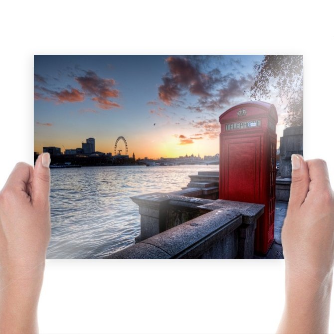 Hdr London Phone Booth River Sunset Tv Movie Art Poster 24x18 inch