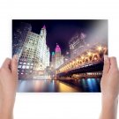 Buildings Skyscrapers Night Bridge River Tv Movie Art Poster 24x18 inch