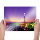 Taipei Buildings Skyscrapers Lights Colorful Sunset Tv Movie Art Poster 24x18 inch