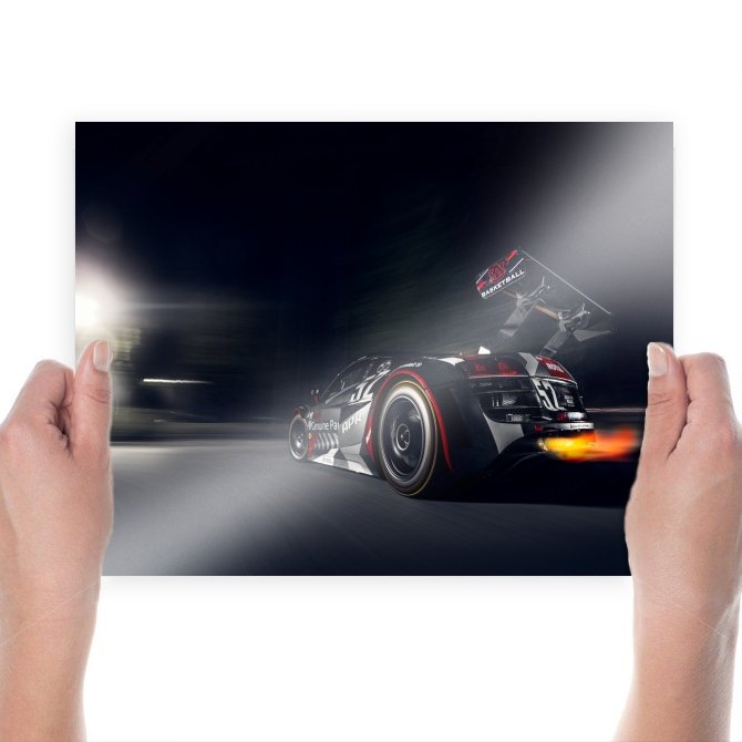 Audi R8 Race Car Night Backfire Flame Motion Blur Tv Movie Art Poster 