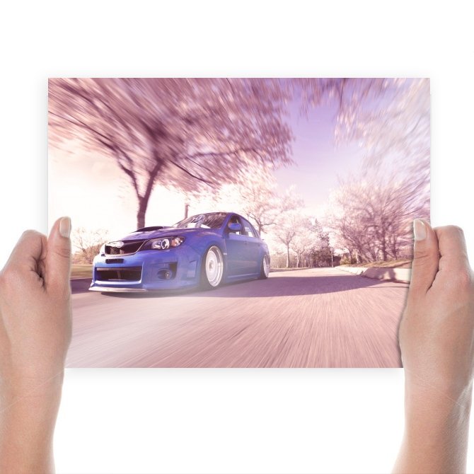 Subaru Wrx Sti Pink Trees Motion Blur Slammed Tv Movie Art Poster 24x18 inch
