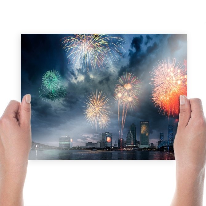Fireworks Clouds Skyscrapers Buildings Tv Movie Art Poster 24x18 inch