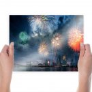 Fireworks Clouds Skyscrapers Buildings Tv Movie Art Poster 24x18 inch