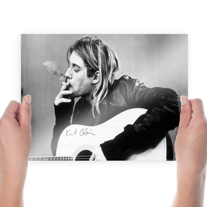 Kurt Cobain Guitar Smoking Cigarette Tv Movie Art Poster 24x18 inch