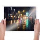 Buildings Night Wet Sidewalk Street Tv Movie Art Poster 24x18 inch
