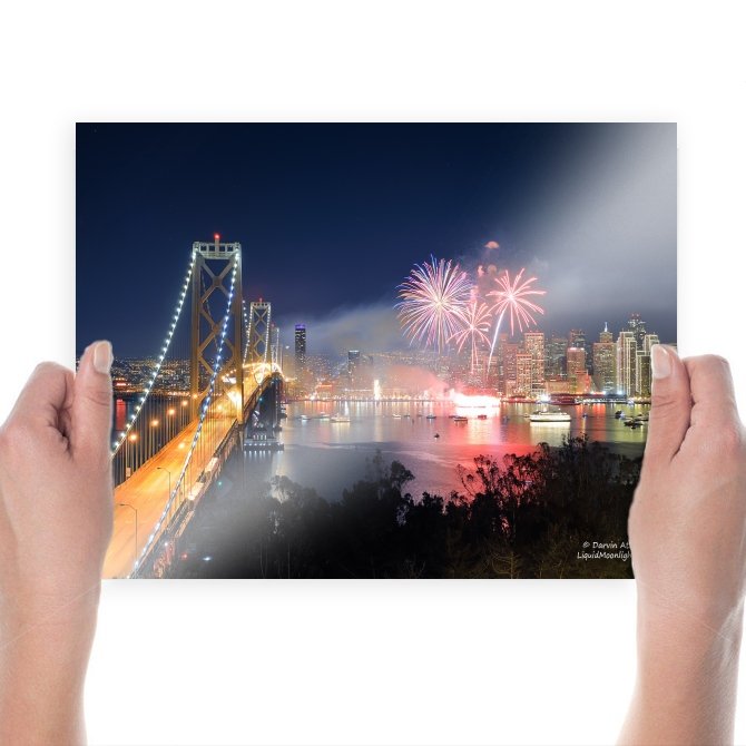 Oakland Bridge Bridge San Francisco Night Buildings Skyscrapers Fireworks Tv Movie Art Poster 24x18 