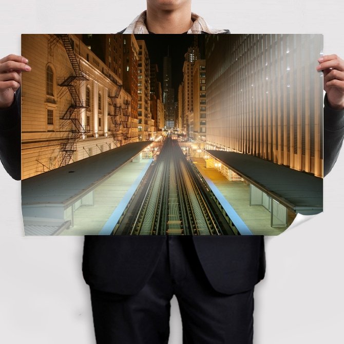 Buildings Railroad Rails Skyscrapers Train Train Station Tv Movie Art Poster 36x24 inch