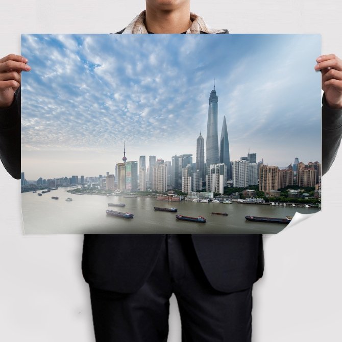 Buildings Skyscrapers River Boats Ships Shanghai Tv Movie Art Poster 36x24 inch