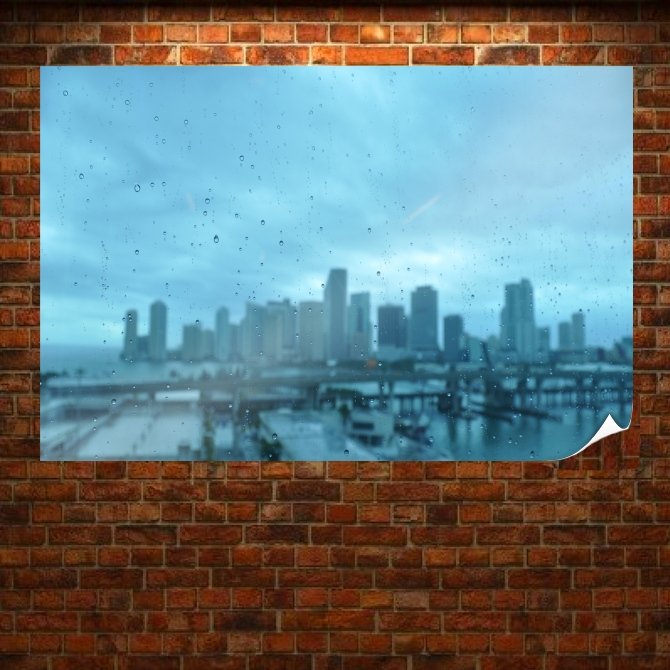 Water Drops Blur Blue Buildings Skyscrapers Tv Movie Art Poster 36x24 inch