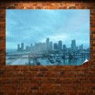 Water Drops Blur Blue Buildings Skyscrapers Tv Movie Art Poster 36x24 inch