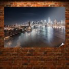 Brooklyn Bridge Bridge New York Buildings Skyscrapers Lights River Night Tv Movie Art Poster 36x24 i