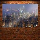 Hong Kong Buildings Skyscrapers Night Tv Movie Art Poster 36x24 inch