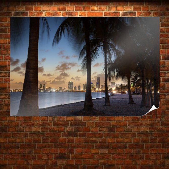 Tropical Buildings Skyscrapers Palm Trees Beach Ocean Tv Movie Art Poster 36x24 inch