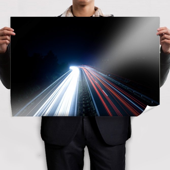 Freeway Night Timelapse Light Painting Tv Movie Art Poster 36x24 inch